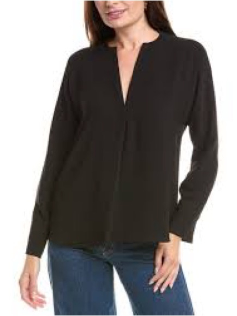 Vince Black V-Neck Long-Sleeve Blouse